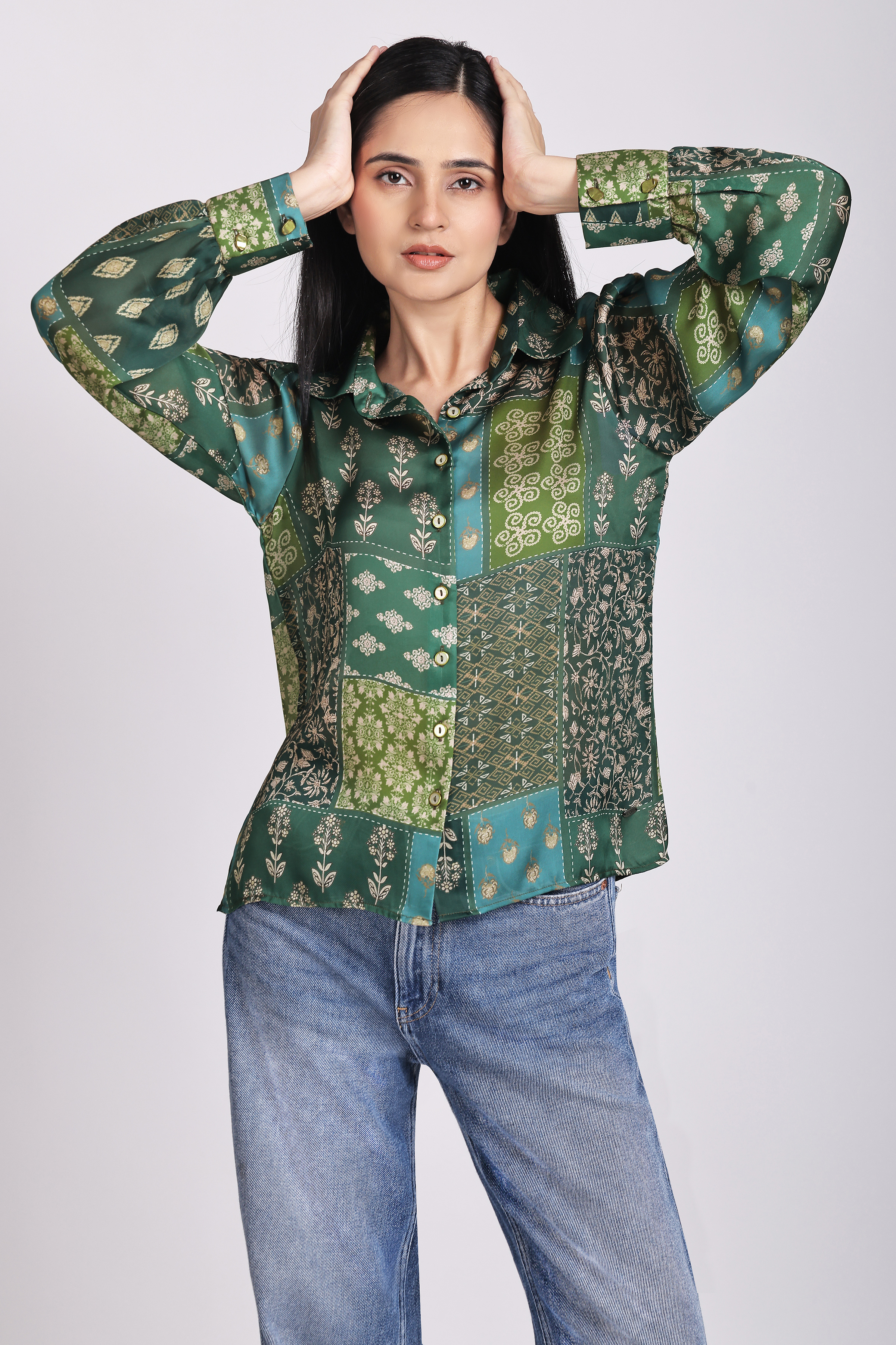 Women's Relaxed Fit Floral Print Satin Georgette Shirt