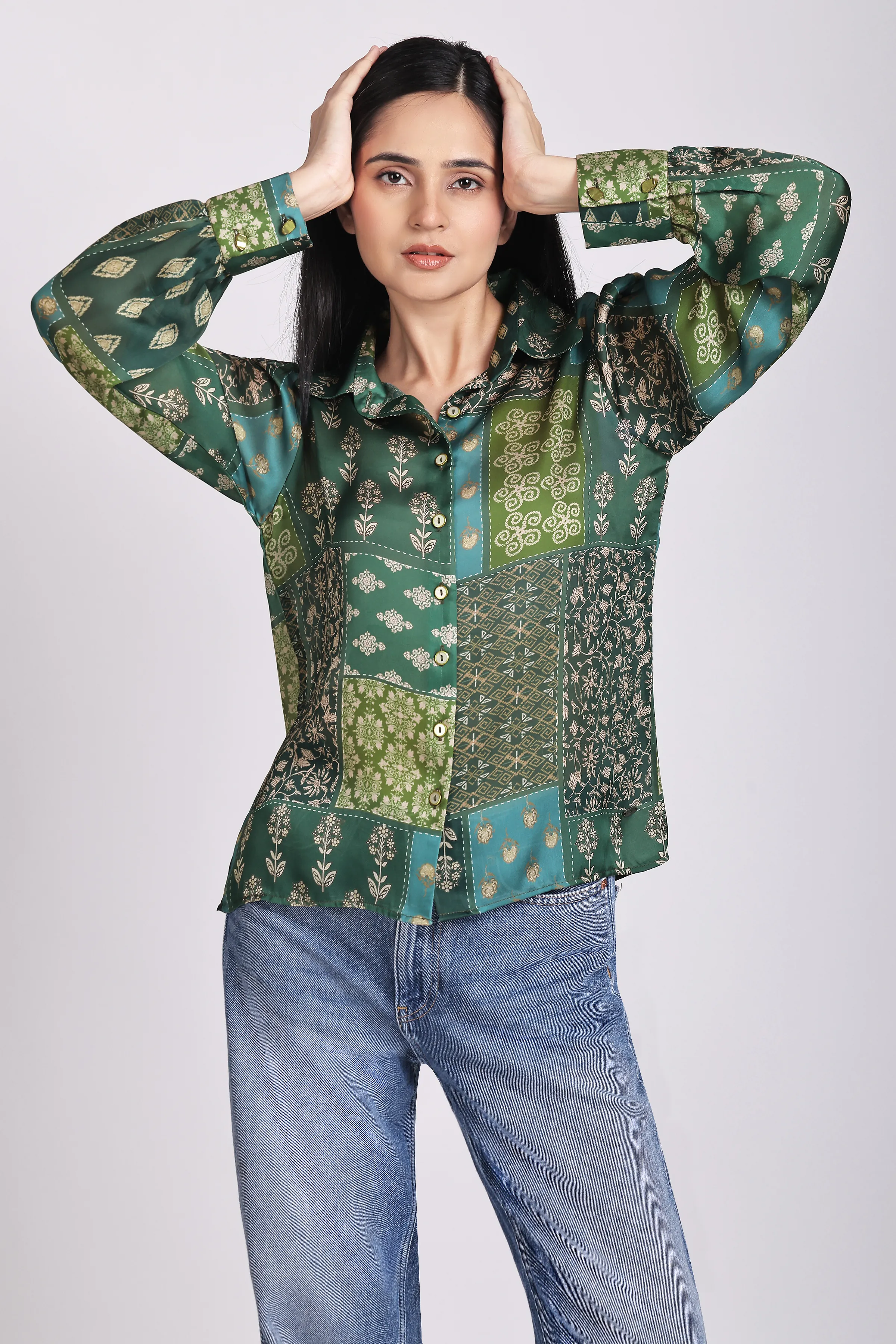 Women's Relaxed Fit Floral Print Satin Georgette Shirt