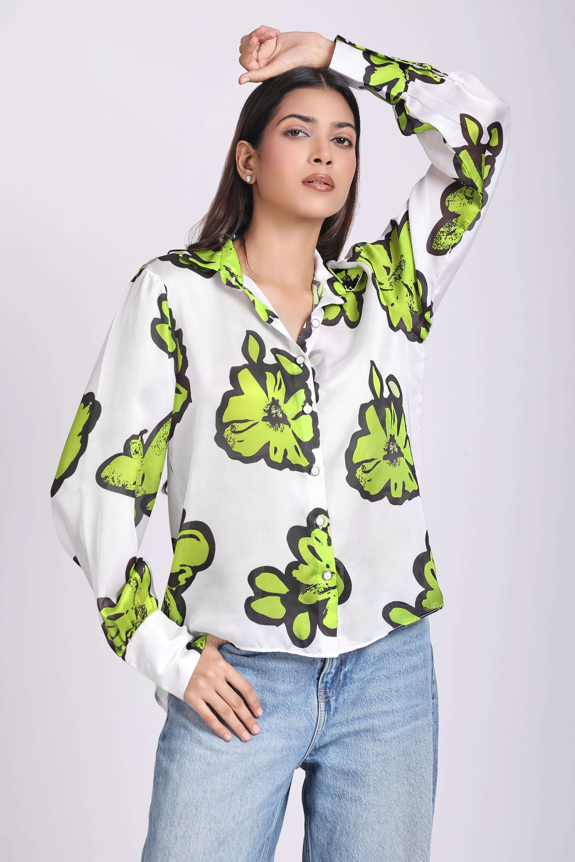 Women's Relaxed Fit Floral Print Satin Georgette Shirt
