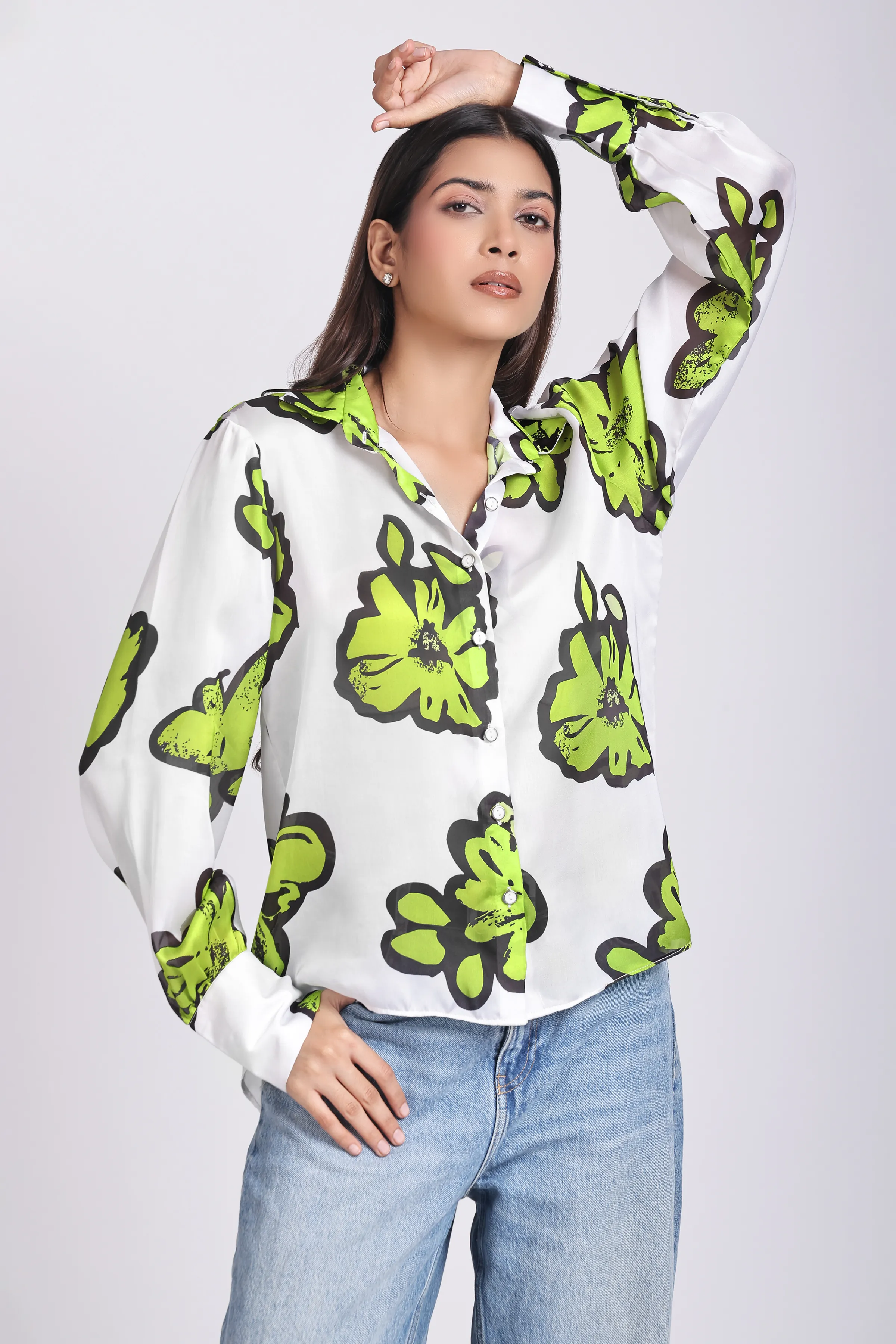 Women's Relaxed Fit Floral Print Satin Georgette Shirt