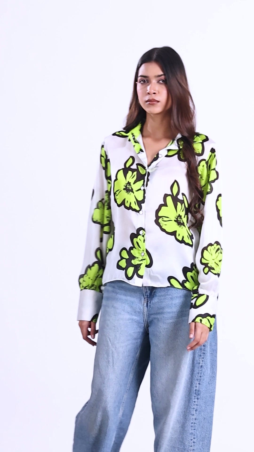 Women's Relaxed Fit Floral Print Satin Georgette Shirt