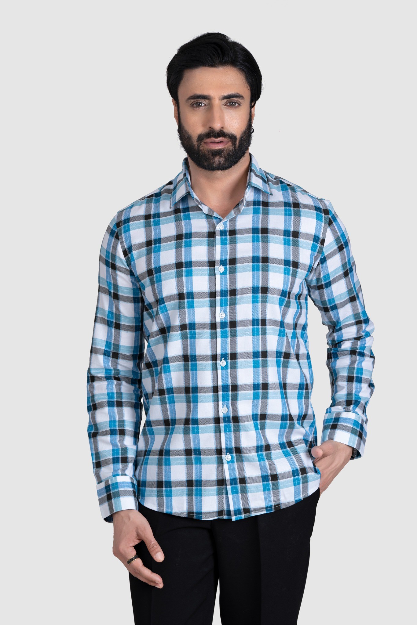 Timeless Men's Blue Black Check Shirt 