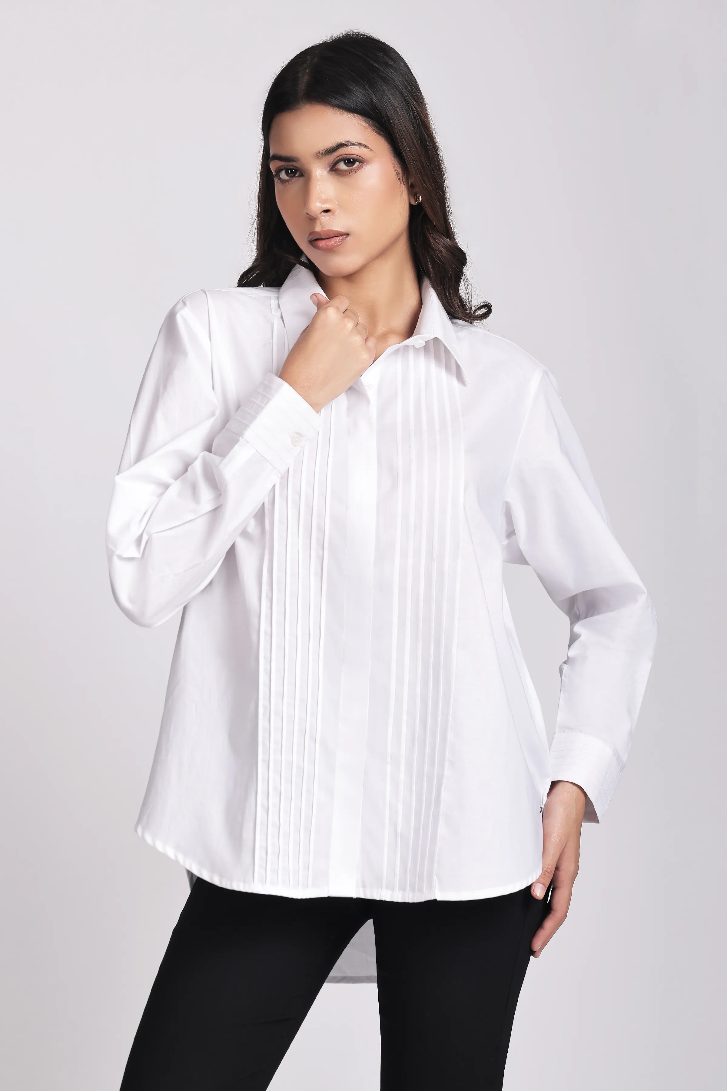 Women's Front Pleated Oversized Shirt